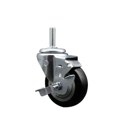 Service Caster 35 Inch Black Polyurethane Wheel Swivel 34 Inch Threaded Stem Caster with Brake SCC SCC-TS20S3514-PPUB-BLK-TLB-34212